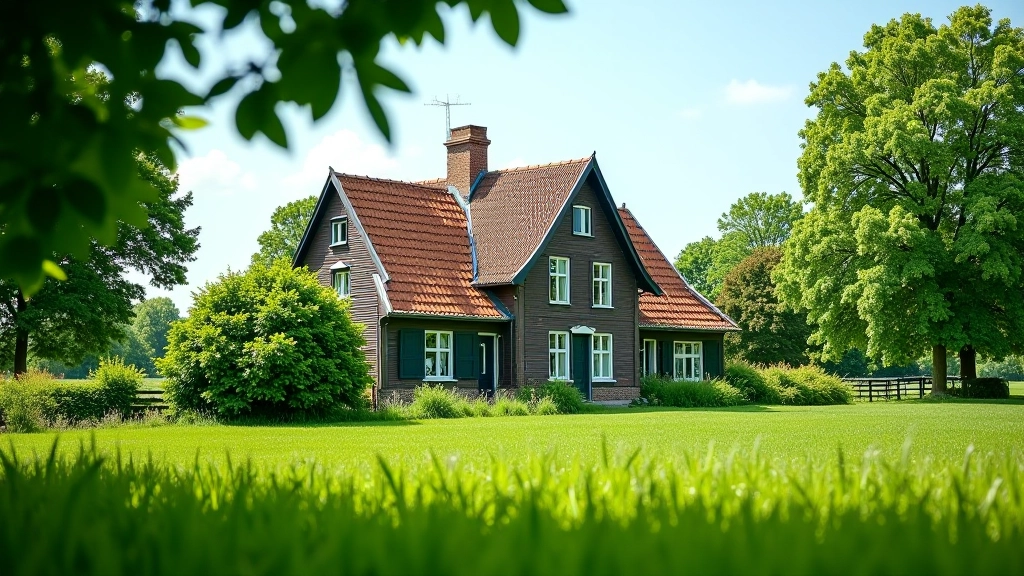 Oude boerderij omgeven door groene weiden en bomen, karakteristiek landgoed in Utrecht