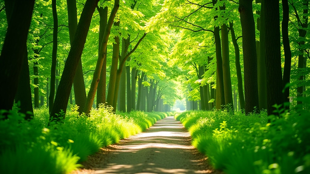 Zonnig bospad met groene bladeren, natuurlijke tunnel van bomen in Utrechtse Heuvelrug